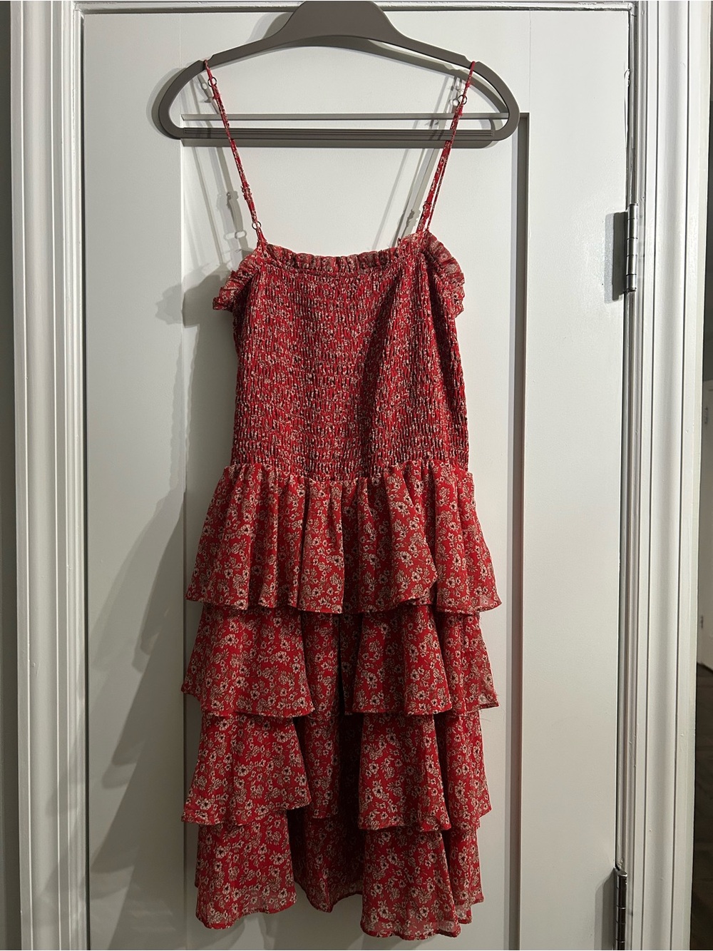 The Jetset Diaries Red Floral Tiered Mini Dress